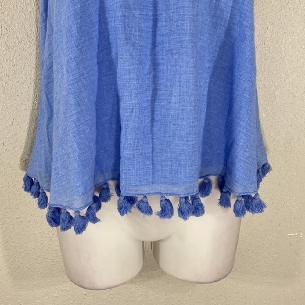Tory Burch blue halter crop tassel trim top 0 P5 - Picture 4 of 14